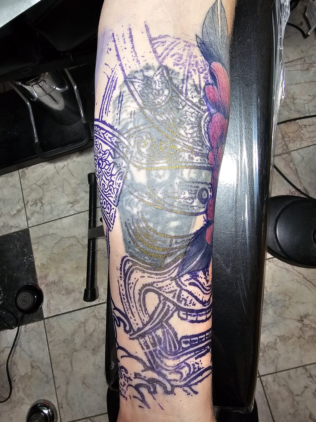 Samurai cover-up stencil by Guy Abergel