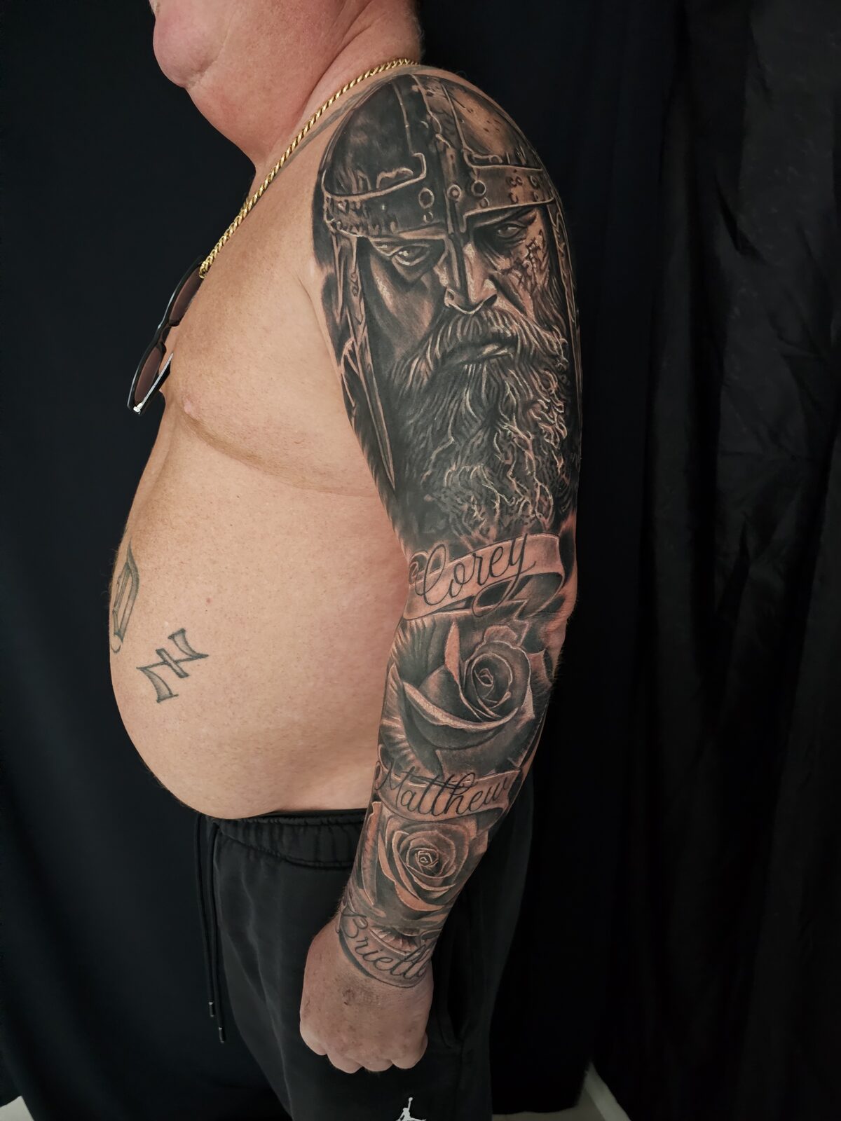 Norse warrior sleeve, full arm, by Guy Abergel