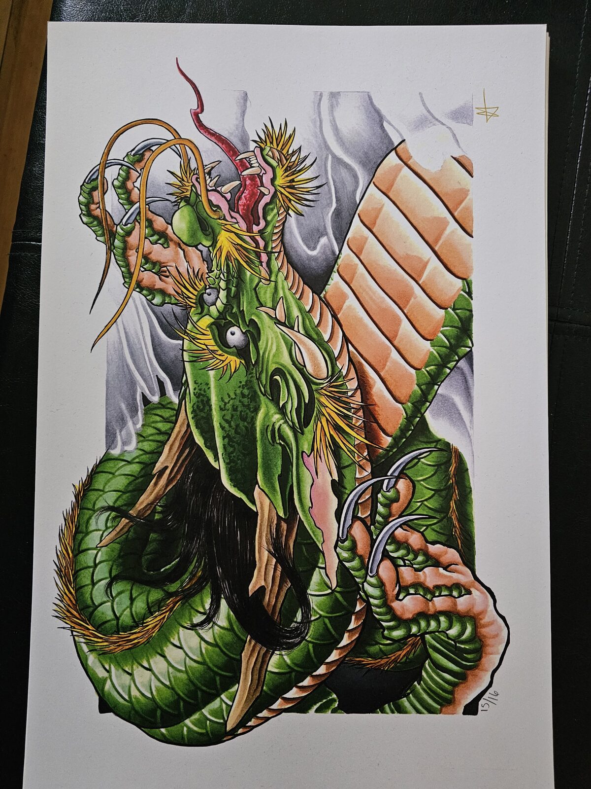 Original canvas painting of a dragon by Guy Abergel